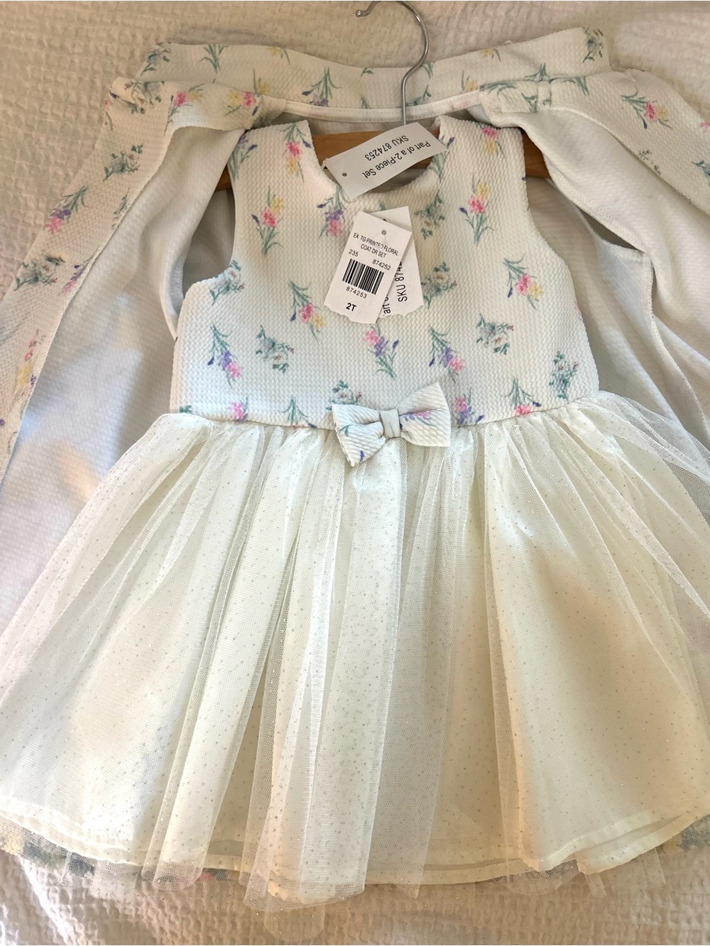 Nannette Cream Floral Coat Set with Pink and Green Accents
